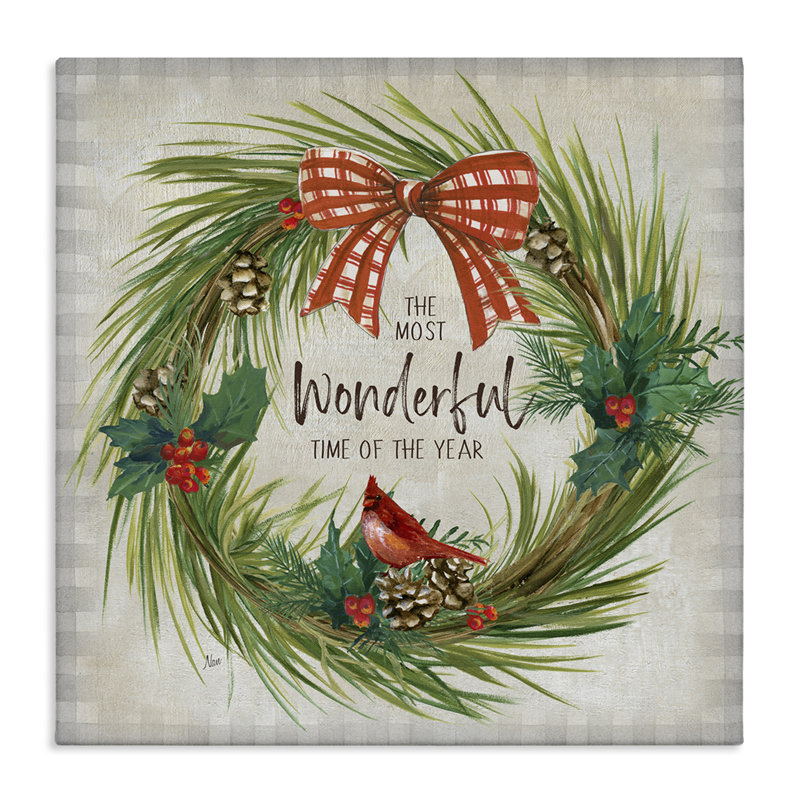 «Most Wonderful Time Wreath», art mural sur toile par Nan, H 36 po x l 36 po
