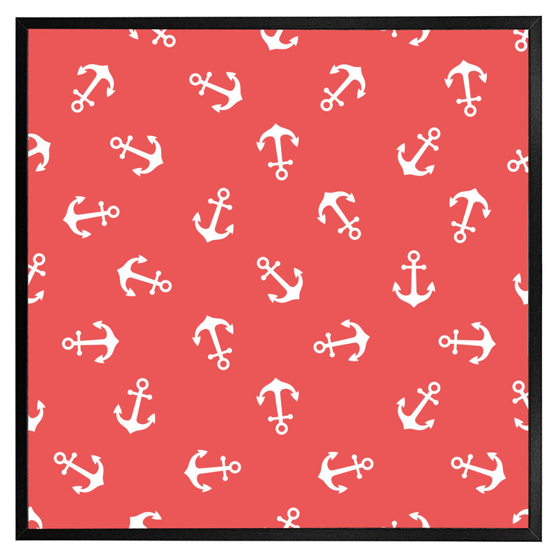 Frewsburg Anchors On Red - Single Picture Frame Print, Black Framed, 31cm H x 31cm W x 4cm D
