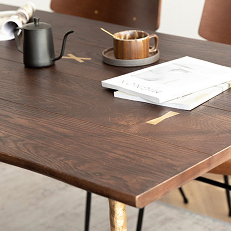 Chamarion Oak Solid Wood Top Metal Base Dining Table, 31.5" W x 62.99" L