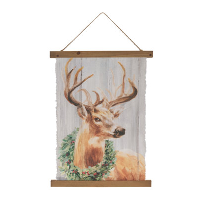 Woodland Deer Christmas Hanging Banner 14"H