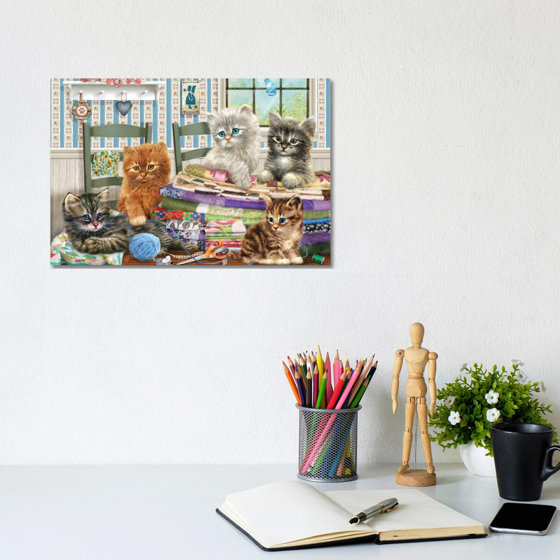Quilting Kitties - Wrapped Canvas Print, 20.32 cm H x 30.48 cm W