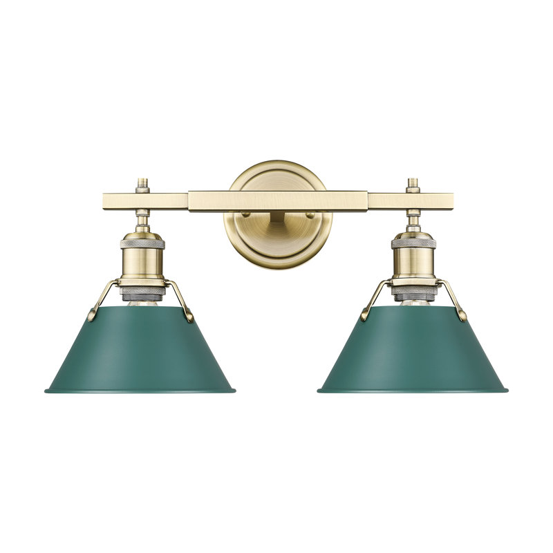 Éclairage pour salle de bain 2 lumières Orwell en étain avec vert pin, Laiton vieilli