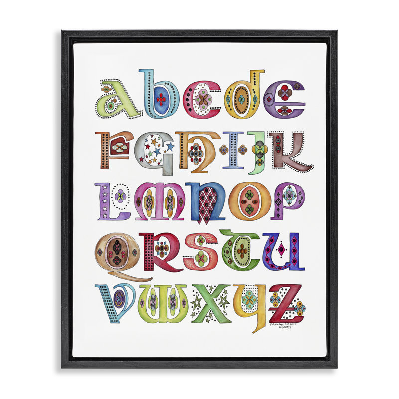 «Boho Whimsical Alphabet», art mural encadré flottant par Marley Ungaro, Cadre flottant noir de jais, H 21 po x l 17 po
