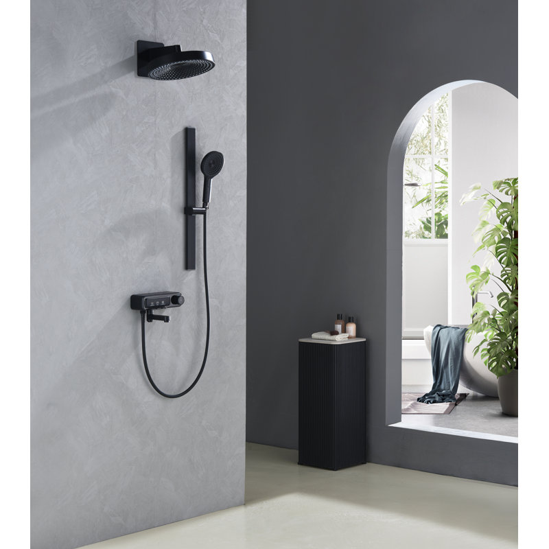 Weshi 3-in-1 Brass Shower System, 10" Rainfall Showerhead & Handheld, Matte Black, Matte Black