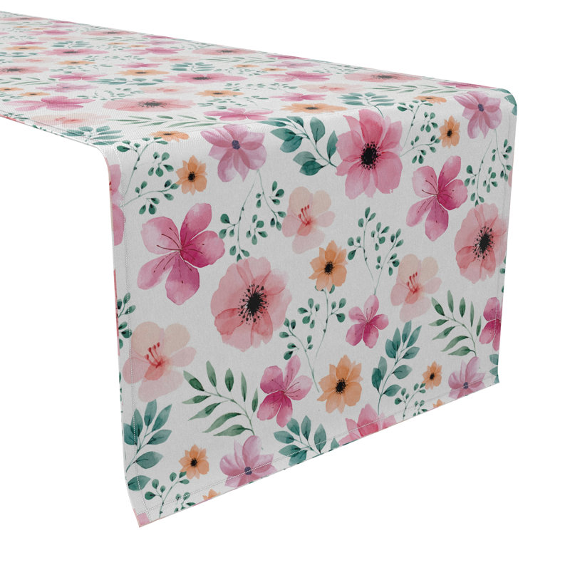 Rectangular Floral Cotton Twill Table Runner, 108" x 16"
