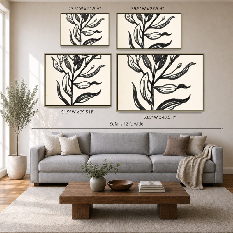 «Ink Flower I Cream» par Sara Zieve Miller - Impression sur toile, 28" H x 40" W, Champagne