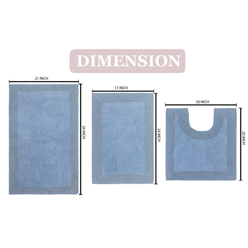 Tapis de bain réversible 100% coton, 3 pièces avec contour, Home Hot Weavers Luxury, Bleu