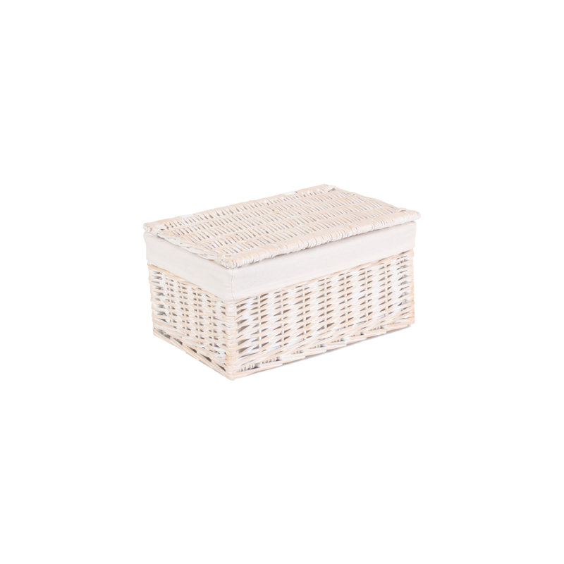 Wicker Storage Basket Hamper with Lining, 23 cm H x 30 cm W x 42 cm D, White Wash/White Lining