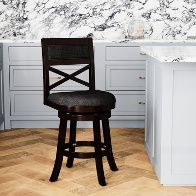 Tabouret pivotant de 24 po à hauteur de comptoir avec finition et tissu gris anthracite, tabouret de style moderne. Siège en tissu. Fabrication en bois franc. Fonction à 360 degrés. Coussin de siège confortable. Conception des pieds stables