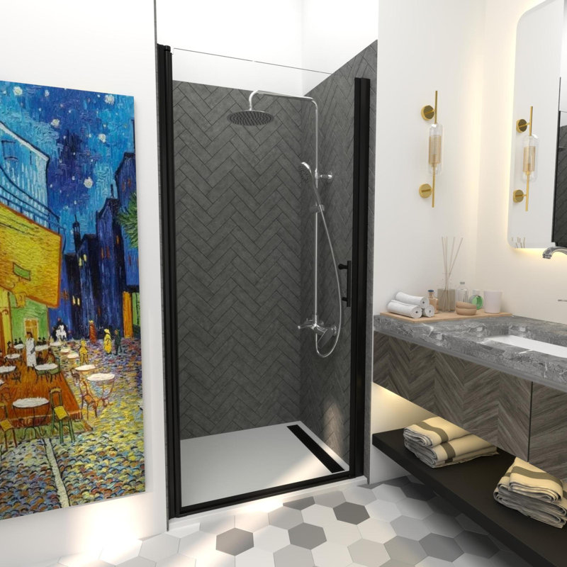 Porte de douche sans cadre KeepTech 36 x 72 po, l 36-37,5 po x H 72 po, finition, verre trempé transparent de 1/4 po (6 mm) de style GSC, portes de douche pivotantes à panneau pivotant, installation réversible, certification ANSI, style roulettes