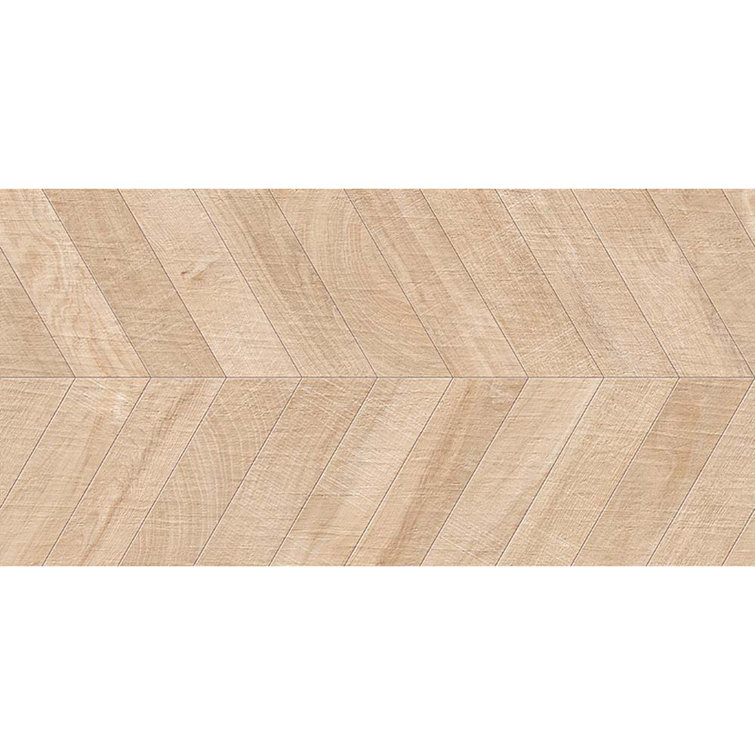 Bois Chevron 23.77"x47.25" Matte Natural Porcelain Rectangular Wall/Floor Tile 15.49 sqft/case 2pk