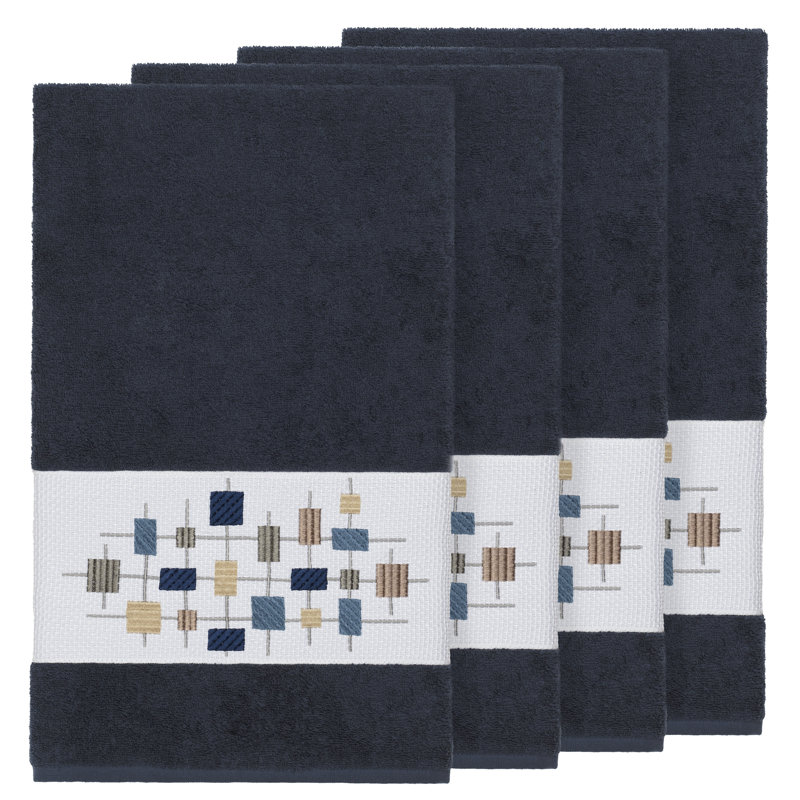 Ensemble de serviettes de bain en coton turc 4 pièces Khloe, Bleu minuit