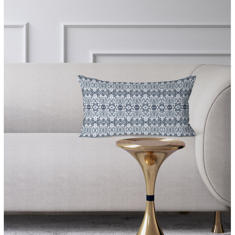 Taj Garden Columns  Rectangular Throw Pillow, White/Grey