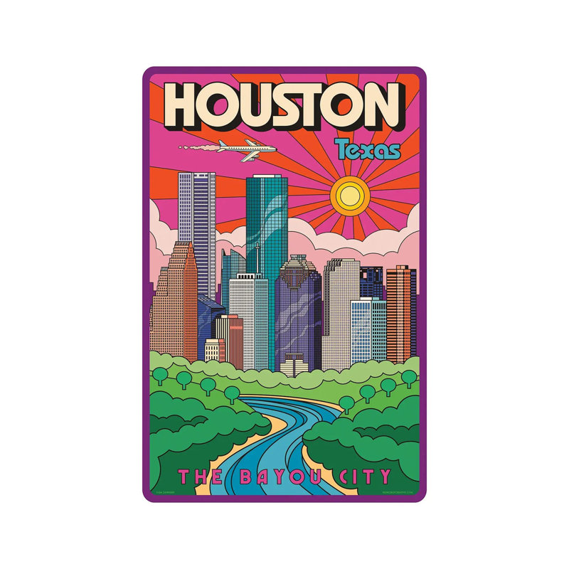 Houston Pop Art Travel, reproduction d'art sur toile encadrée, H 48 po x l 32 po, Toile tendue, Ne s’applique pas
