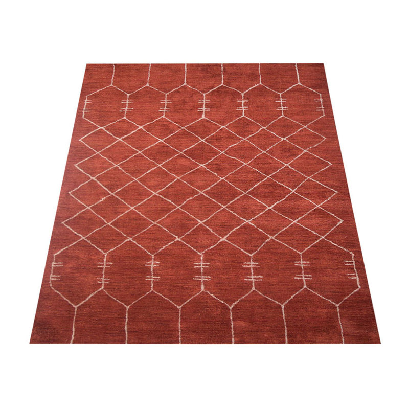 Geometric Hand-Knotted Loom Silk Rust Colour, Area Rugs, Rectangle 6' x 9'