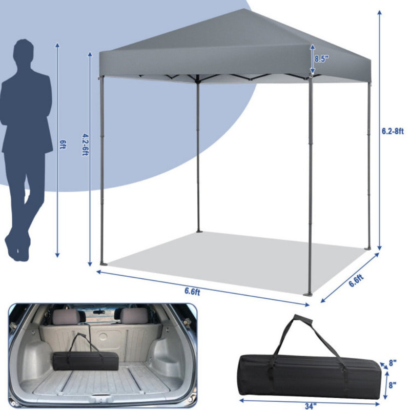 6.6 X 6.6 Feet Outdoor Pop-Up Canopy Tent With UPF 50+ Sun Protection, Gray