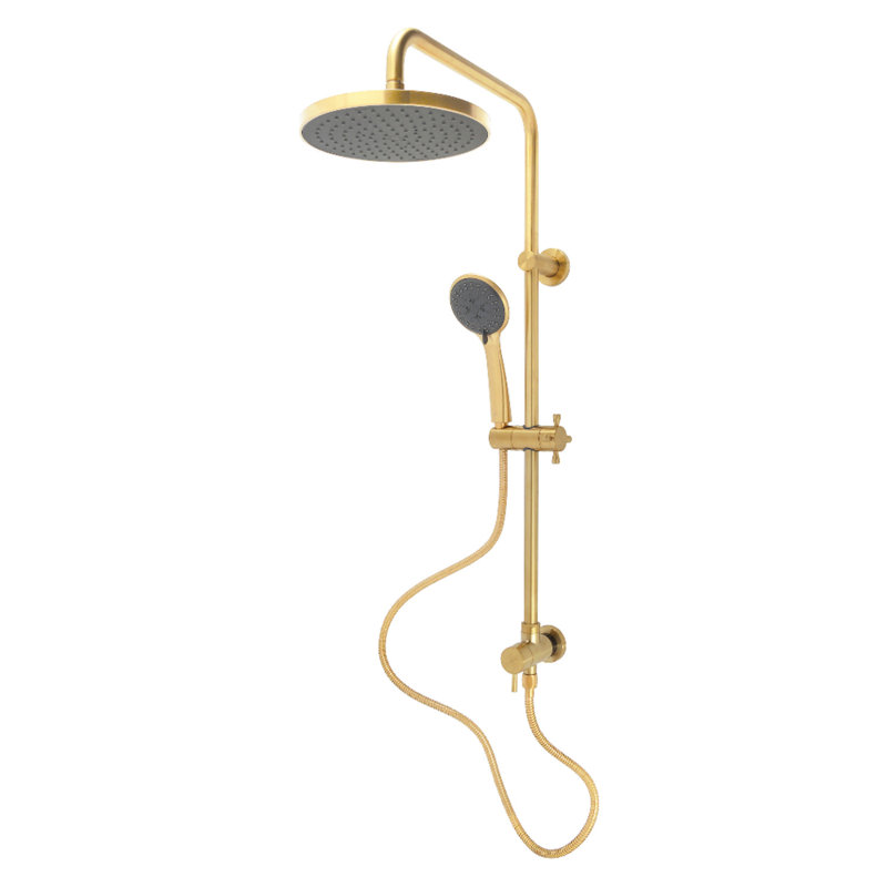 Kingston Concord Wall Mount Rain Drop Shower System With Hand Shower, Brushed Brass