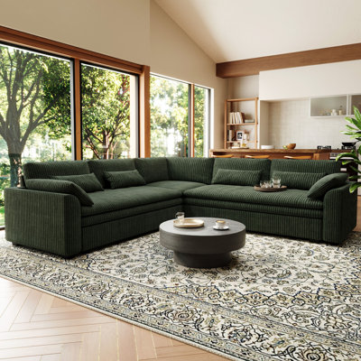 Corduroy 4-Seat Sofa Wide U Shaped Couch With Detachable Double Layered Seat Cushion