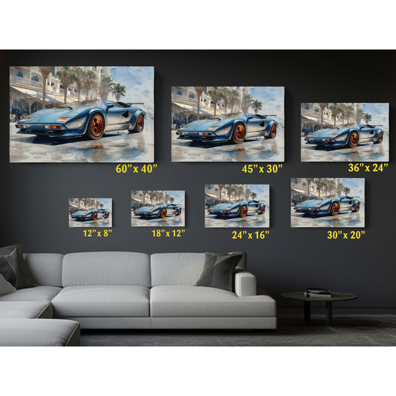 Stunning Blue Lamborghini Countach Canvas Print - Luxury Automotive Wall Art Decor for Car Enthusiasts, Painting Reproduction