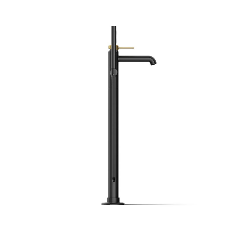 Garniture de robinet de baignoire à fixer au sol avec douche à main occasion, Noir mat / laiton moderne