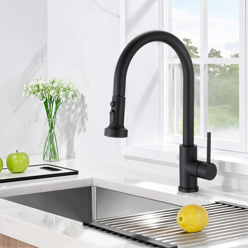 Brushed Gold Stainless Steel Kitchen Pull Down Faucet - Spot 360-Degree Swivel Spout 2'' Max Deck Thickness 1.8Gpm Flow With Spray Scratch, Rust, And Pause Button For Water 7.28''