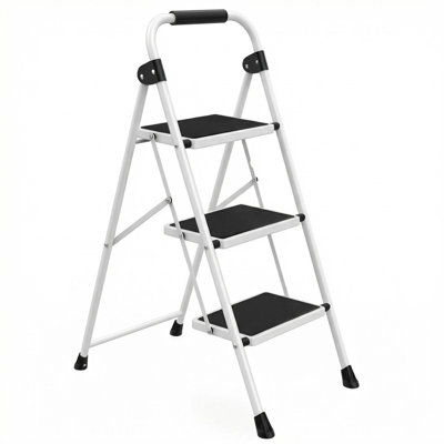  Escabeau, escabeaux pliants ultra-minces d'une capacité de 330 lb, 2 pouces d'épaisseur pour le rangement, pédales et mains courantes antidérapantes, acier robuste pour la maison