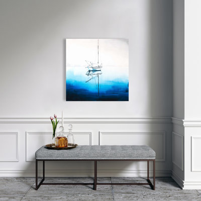 Toile bateau blanc - décor de chambre à coucher bord de mer | Art d'un bleu profond