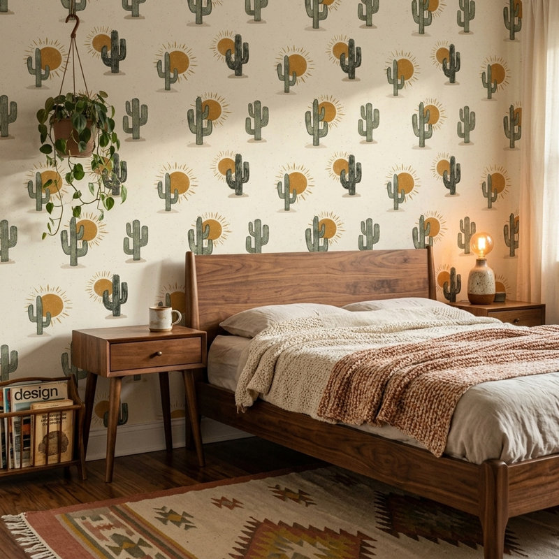 Panneau décoratif désert Cactus Sunburst, Non tissé, non collé