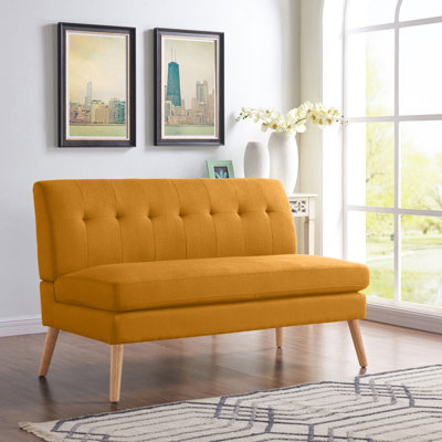 Mondy Mid-Century Modern Lace-Tufted Loveseat With Natural Solid Wood Legs