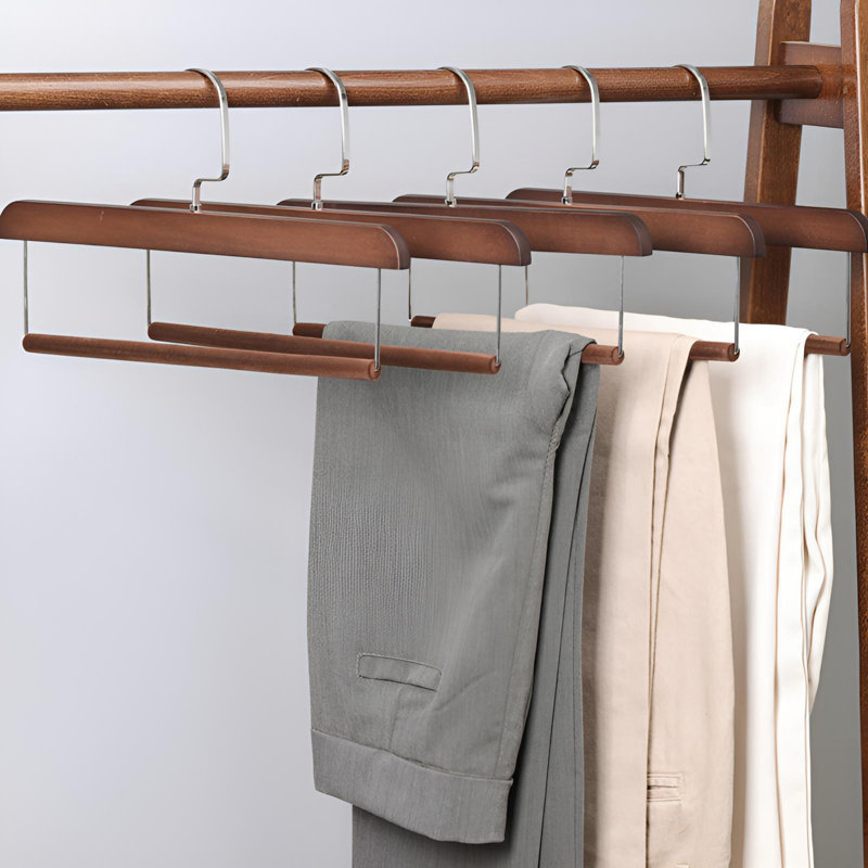 Cintres pour pantalons en bois massif avec protection antidérapante, 10