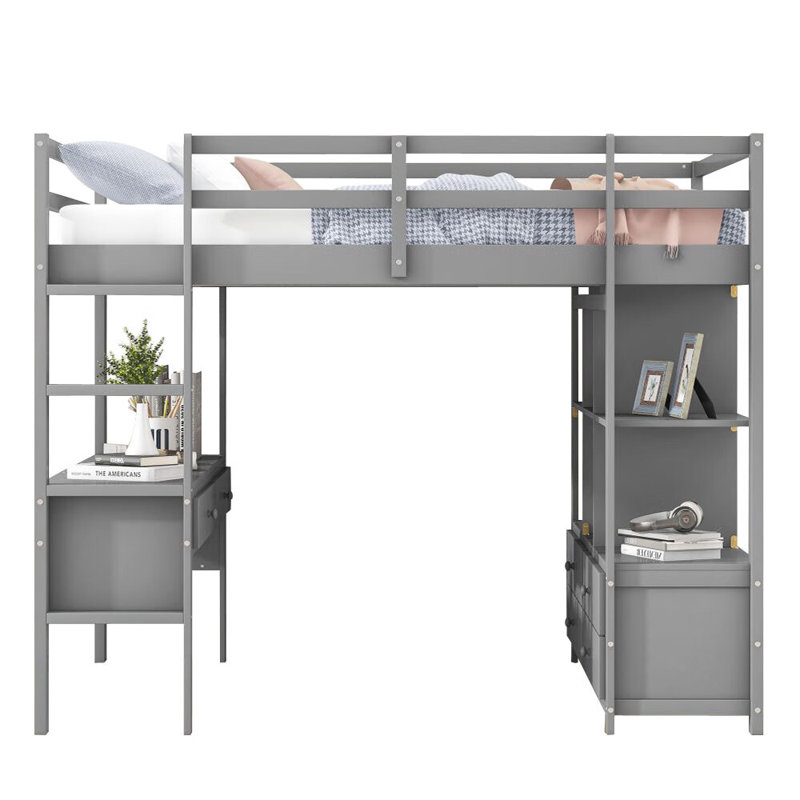 Lit mezzanine avec bibliothèque Gildus par Harriet Bee, Gris, Double