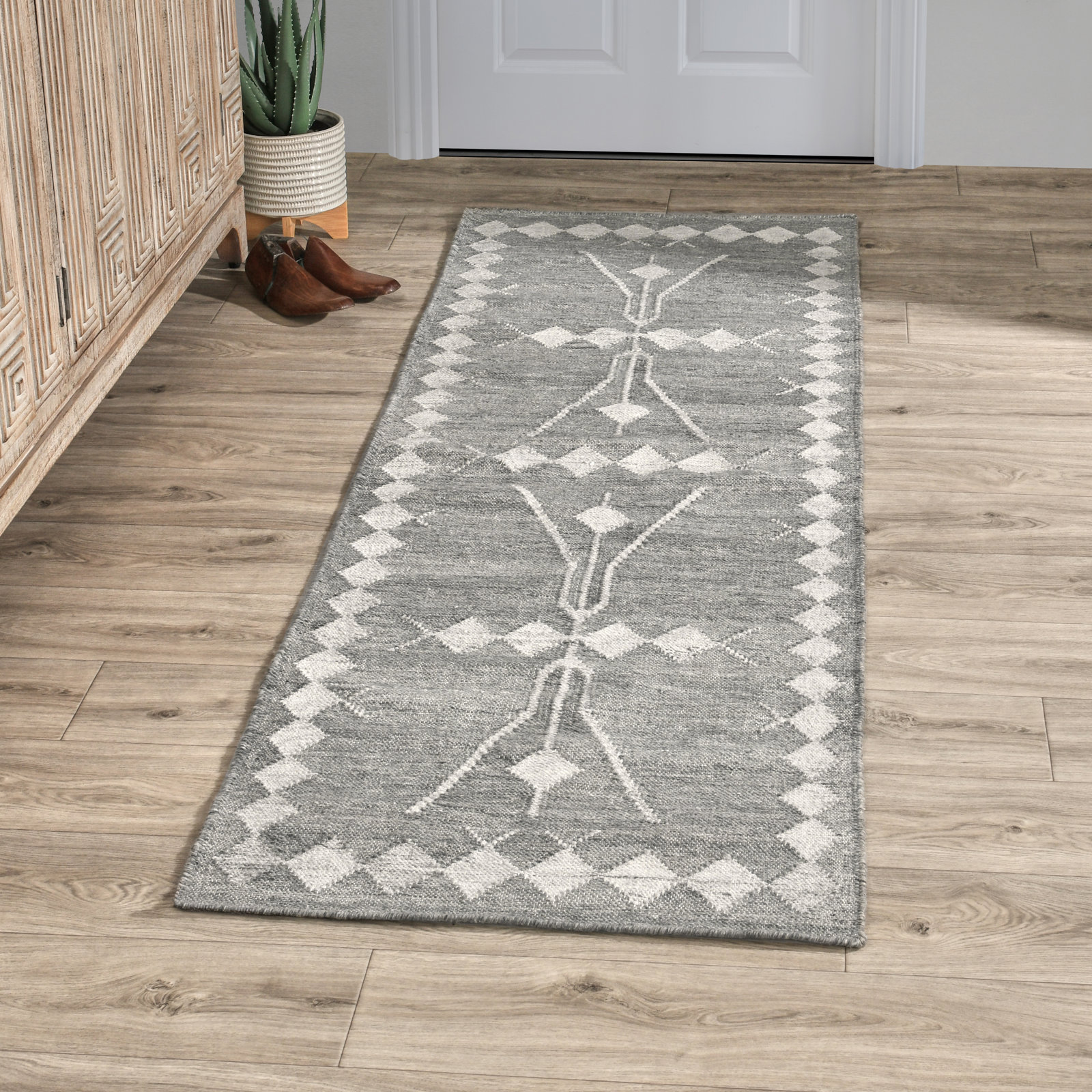Gray Hand-Woven Outdoor Rug, Runner 2.6' x 8'
