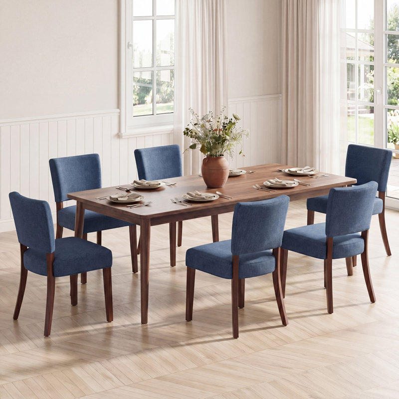 Upholstered Solid Wood Parsons Side Dining Chair, Blue