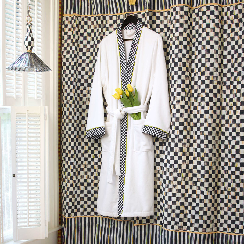 Courtly Check Black and White Cotton Shower Curtain