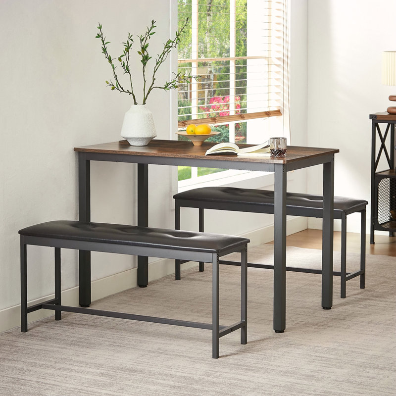 Ensemble de table de salle à manger, tabouret de bar (avec 2 bancs revêtus de polyuréthane), table de salle à manger et chaises de style industriel pour la cuisine, le salon, la salle de réception, brun rustique, L 43,3 po x l 23,6 po x H 29,9 po