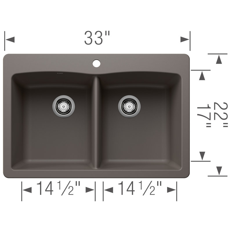 Diamond SILGRANIT 33" L x 22" W Double Bowl Drop-In/Undermount Kitchen Sink, Volcano Gray