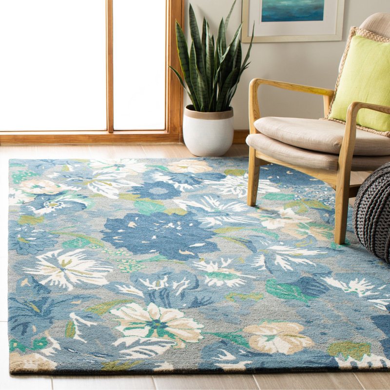 Avayah Soho Hand Tufted Wool/Viscose Floral Rug in Blue, Rectangle 7'6" x 9'6"