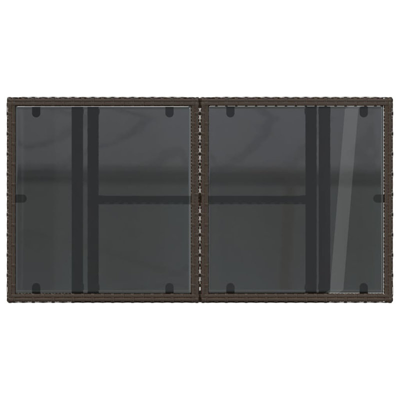  Garden Table Brown PE Rattan, Powder-Coated Steel, Tempered Glass, Brown