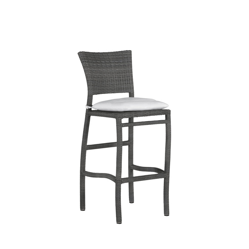 Skye 30" Patio Bar Stool with Cushion, Welt, Linen Forest, Slate Gray