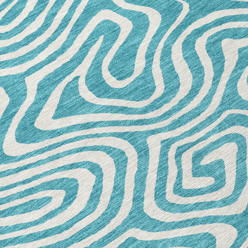 Tapis bleu sarcelle lavable intérieur / extérieur Evalora , 8 pi x 10 pi