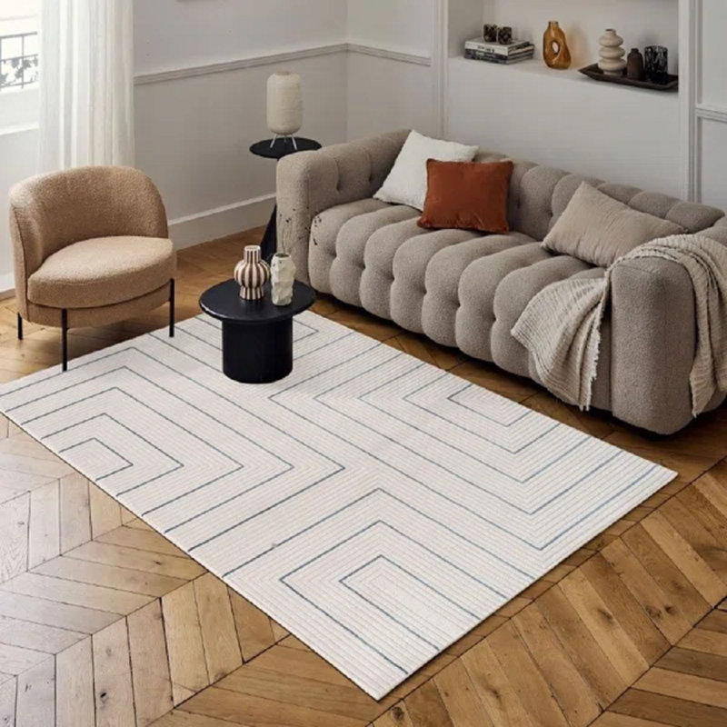 Carmel Modern Geometric Cream/Navy Area Rug, Rectangle 160 x 230 cm