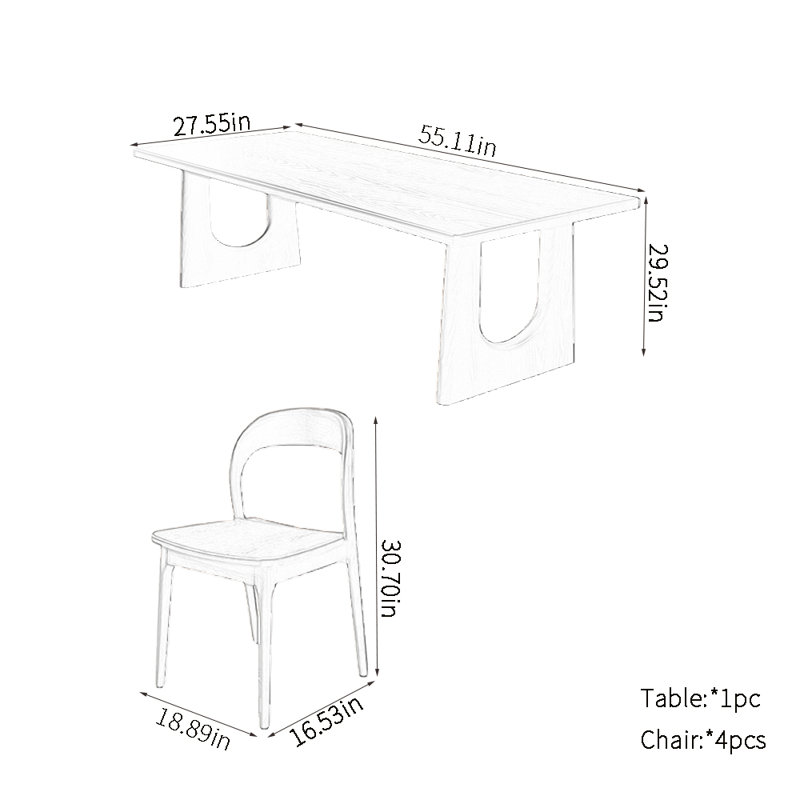 Ensemble de table de salle à manger rectangulaire en bois massif, H 29,52 po x L 55,11 po x l 27,55 po