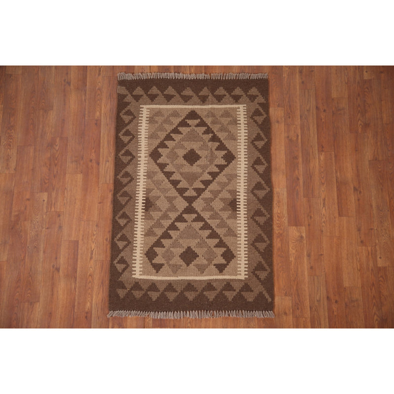 Geometric Kilim Reversible Wool Area Rug 3x4