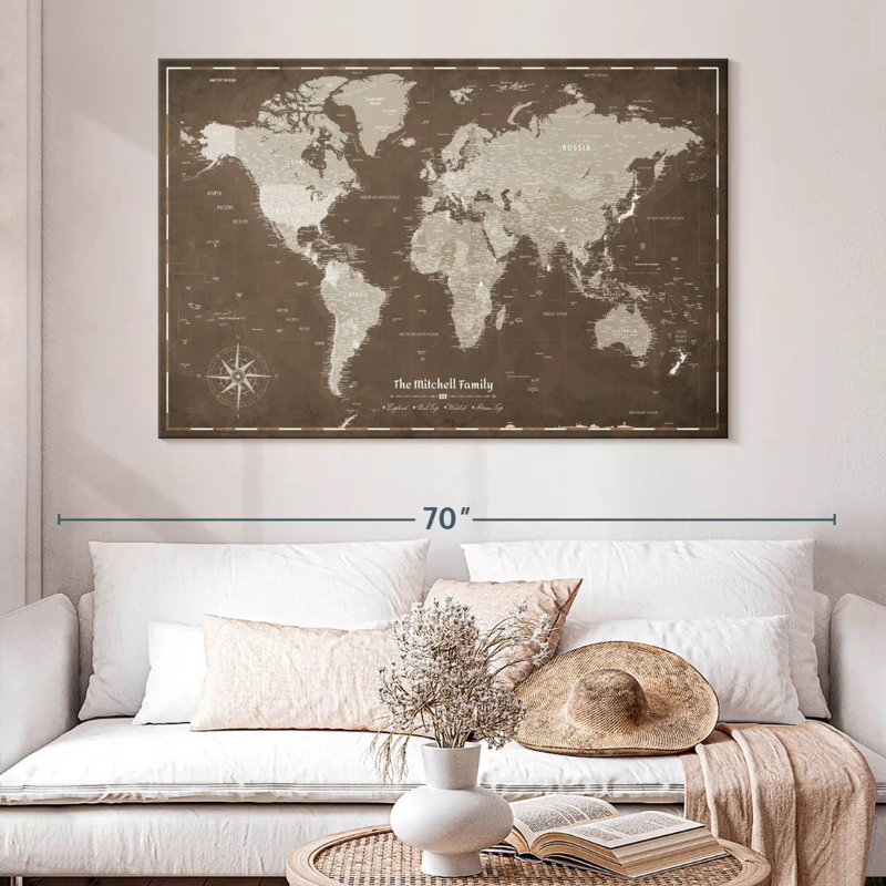 Carte du monde personnalisée, H 34 po x l 51 po, Oui