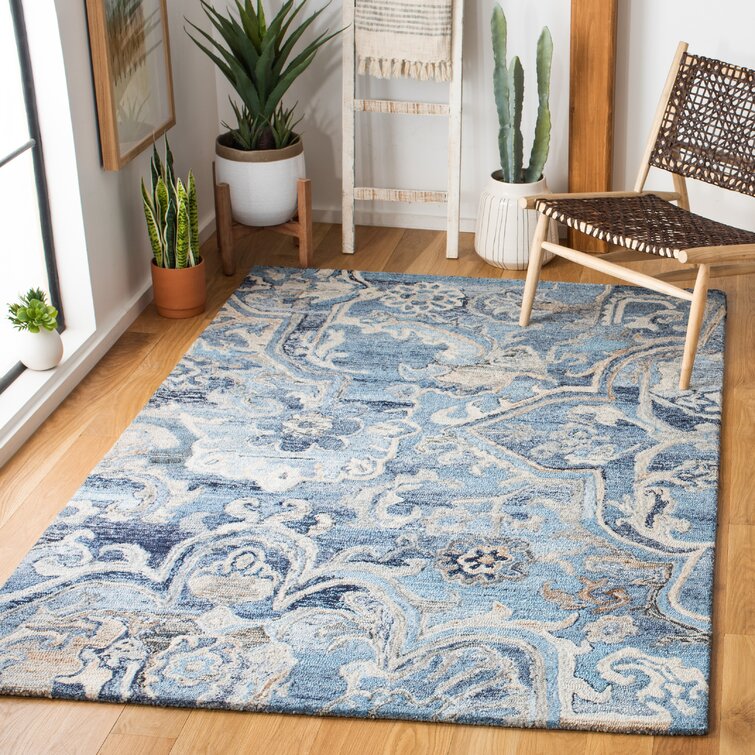 Castillon Floral Handmade Tufted Blue/Gray Area Rug