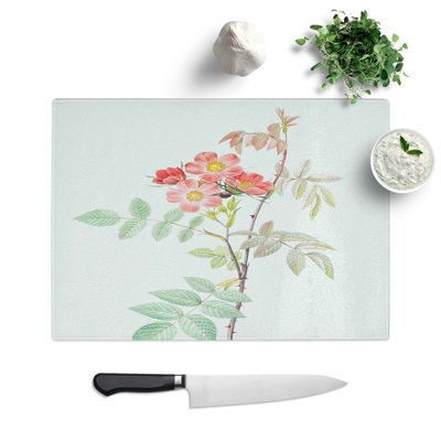 Tempered Glass Rose in by Pierre-Joseph Redoute Chopping Board