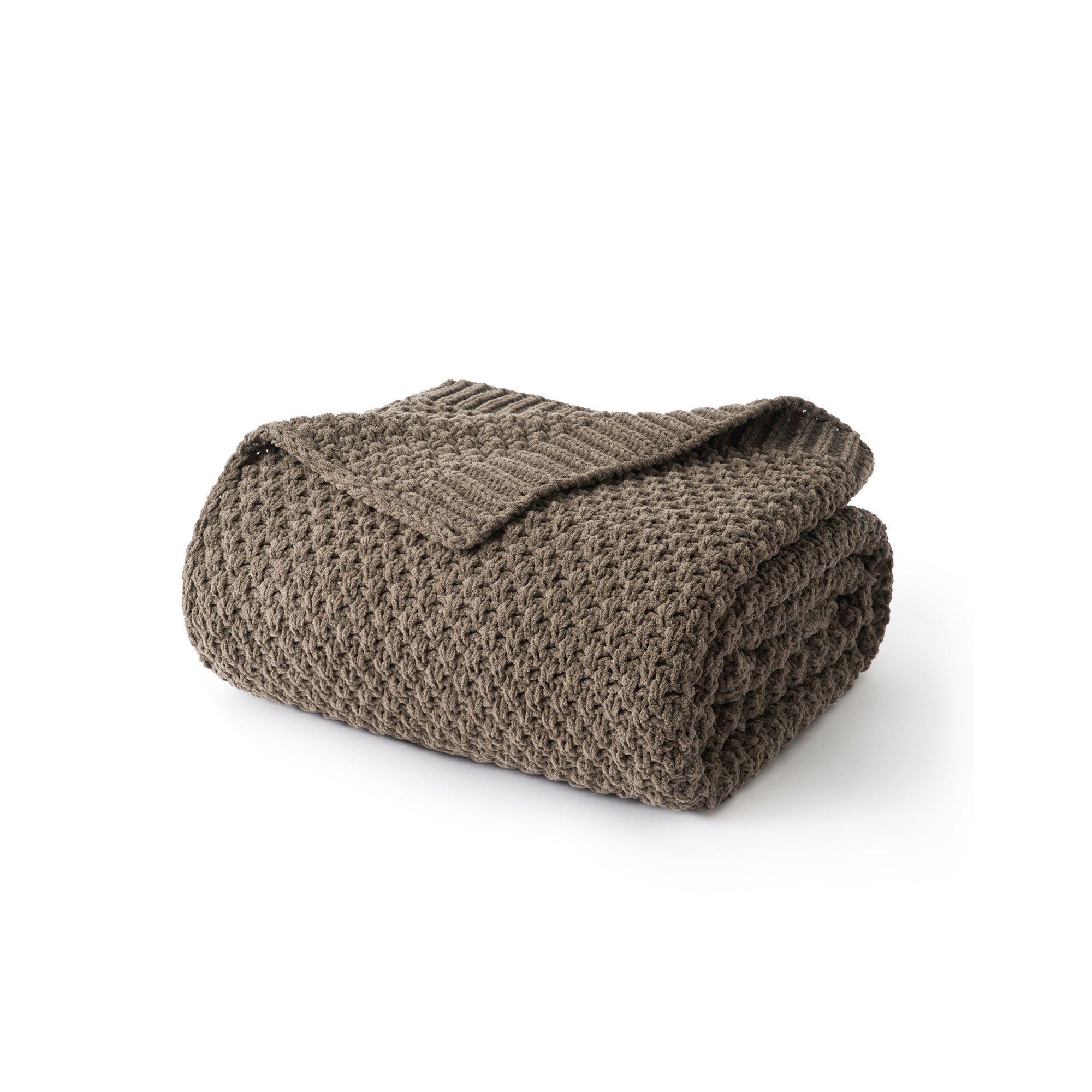 Chunky Chenille Knit Throw Blanket, 60" L x 50" W, Mocha Brown