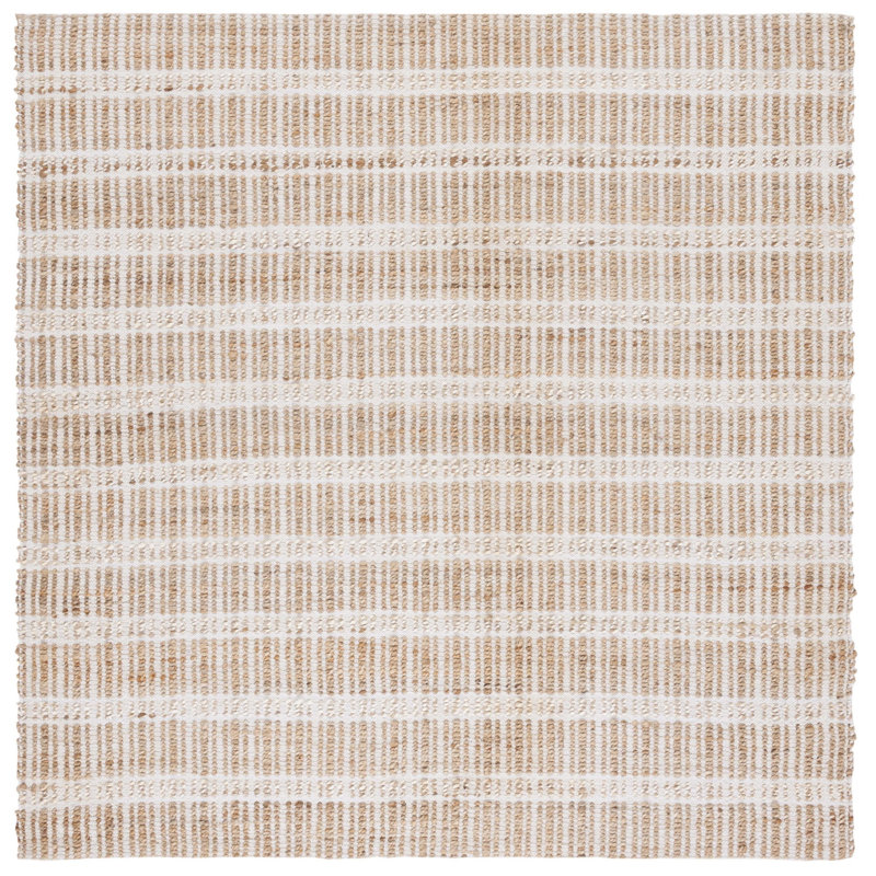 Sonnier Striped Flatweave Ivory/Natural Area Rug, Square 6'6"