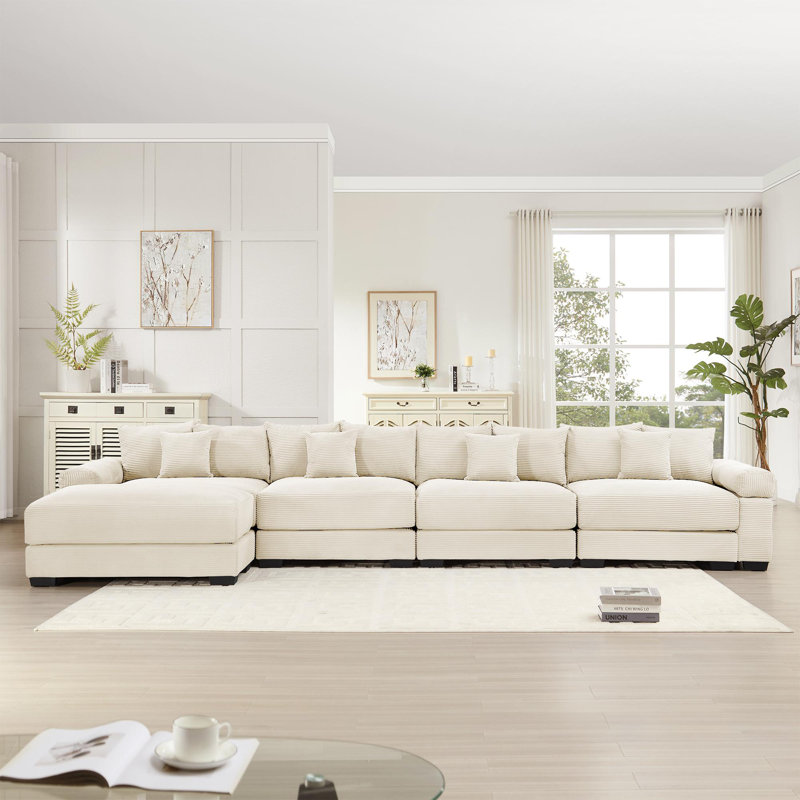 Canapé modulaire surdimensionné en L, Velours côtelé beige