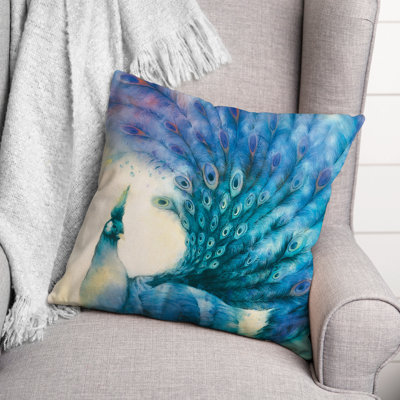 Watercolor Peacock Throw Pillow